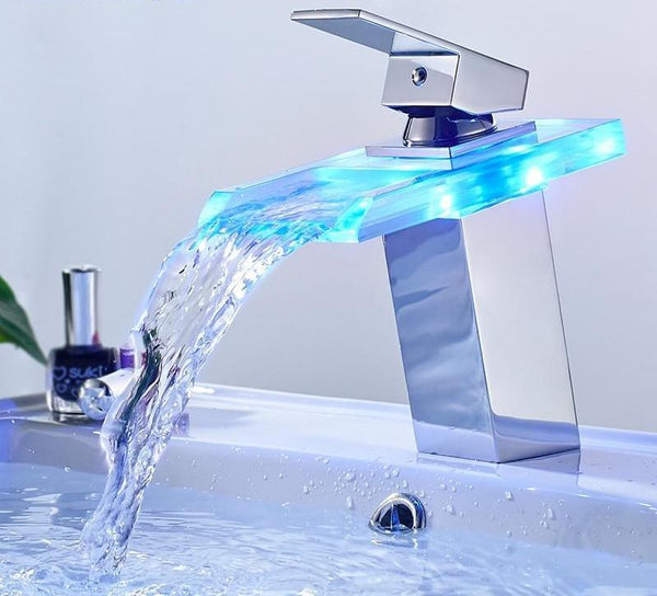 LED Waterfall Bathroom Faucet- Water Temperature Color Change Tap