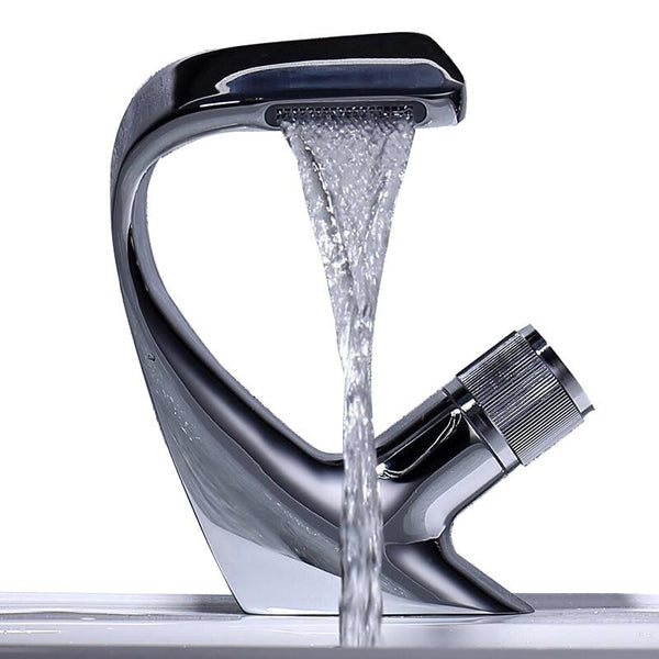 Annetta - Modern Chrome Plated Solid Brass Waterfall Spout Bathroom Faucet